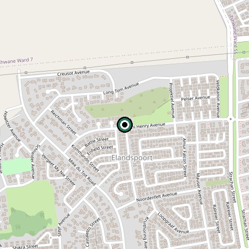 Map showing Fraaiuitsig Place, Elandspoort / Danville